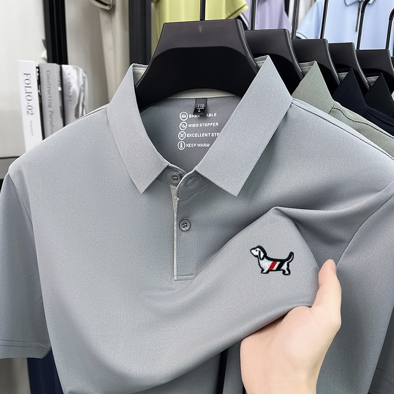 Polo Shirt Pique - メンズ半袖ポロシャツ ポリエステル スパンデックス ピケ ダックスフント犬刺繍 通気性