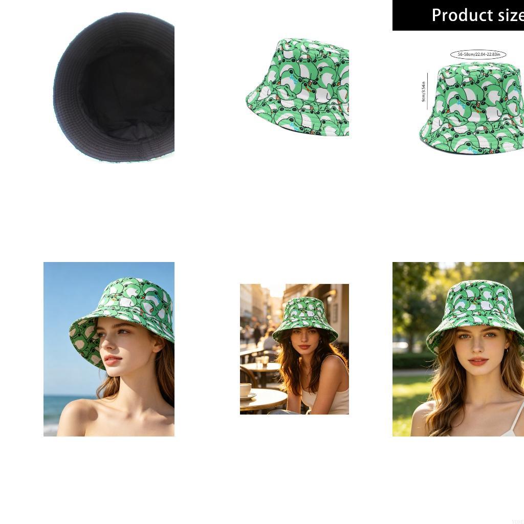 Packable Hat Nylon - 週末の旅行用のパッカブルカエルプリントバケットハット、ビーチでの休暇やカジュアルな服装スタイリングのための柔らかいつばの日焼け止めハット、Y08E