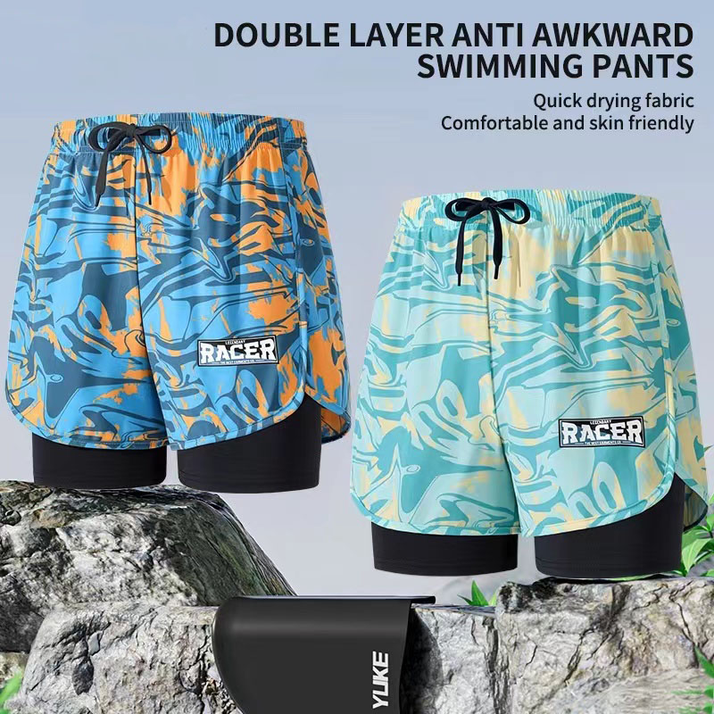 男性用の二層水泳パンツ,速乾性,通気性のある水泳パンツ,学生 - Swim Trunk Quick Dry のレビューと価格
