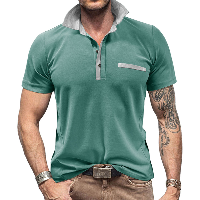 カラーブロックラペル半袖ポロシャツ メンズ ピケ カジュアル - Polo Shirt Pique のレビューと価格
